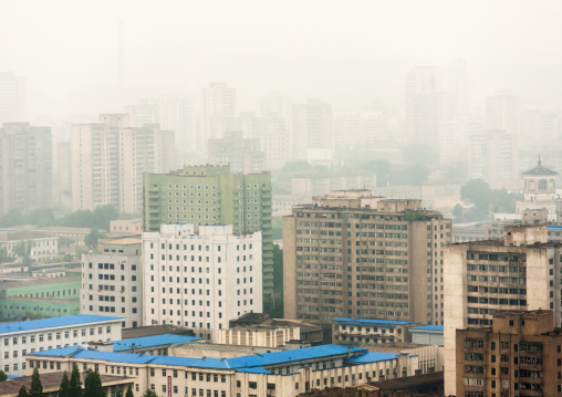 High angle view of buildings in the city center, DGC, Pyongyang, North Korea