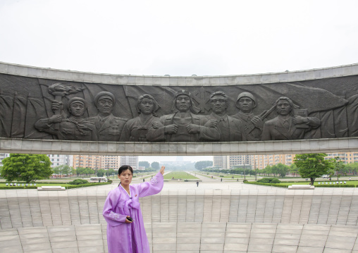Guide in Monument to Party founding , DGC, Pyongyang, North Korea