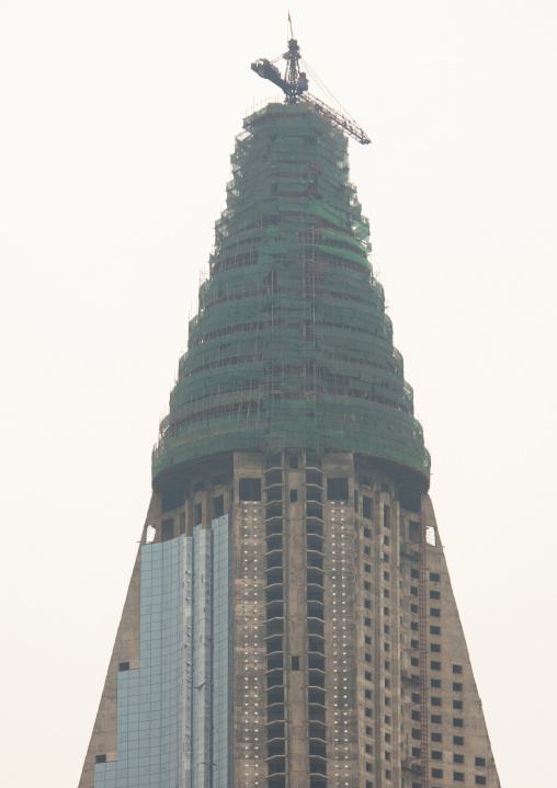 Construction of the pyramid-shaped Ryugyong hotel, DGC, Pyongyang, North Korea