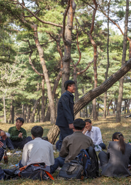 North Korean people celebrating april 15 the birth anniversary of Kim Il-sung, DGC, Pyongyang, North Korea