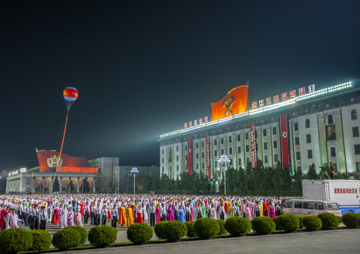Students dancing to celebrate april 15 the birth anniversary of Kim Il-sung, DGC, Pyongyang, North Korea