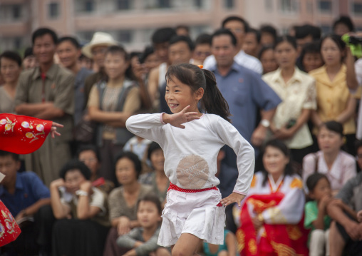 North Korean young girl dancing on national day, DGC, Pyongyang, North Korea