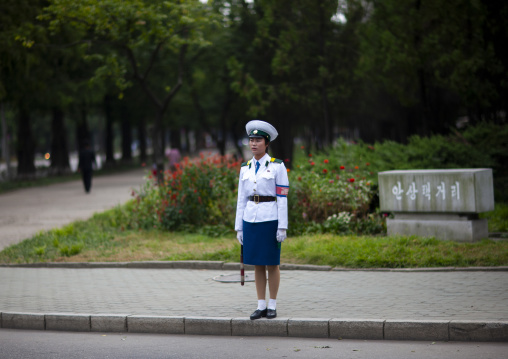 North Korean female traffic security officer in the street, DGC, Pyongyang, North Korea