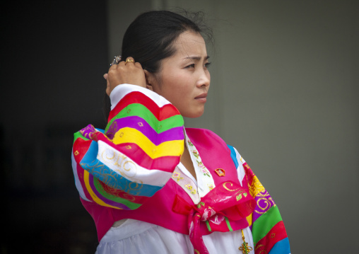 Portrait of a North Korean woman in Joseon-oth, North Hwanghae, Kaesong, North Korea