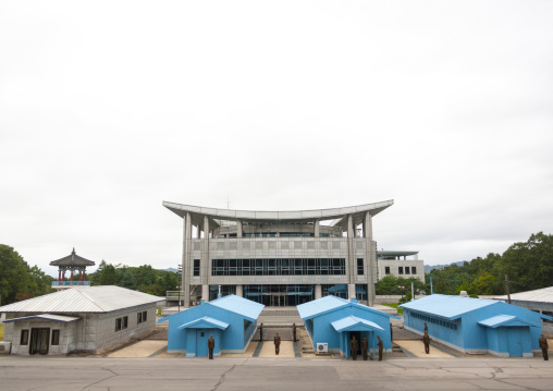 North Korean soldiers on the demarcation line in the DMZ, North Hwanghae, Panmunjom, North Korea