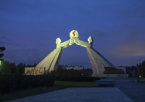 Arch of reunification monument by night, DGC, Pyongyang, North Korea