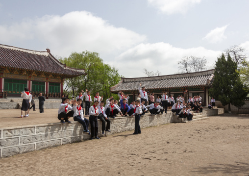 North Korean pioneers visiting the Pyongyang film studio, DGC, Pyongyang, North Korea