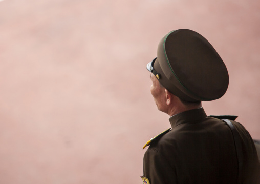 Soldier in Kim il Sung stadium , DGC, Pyongyang, North Korea