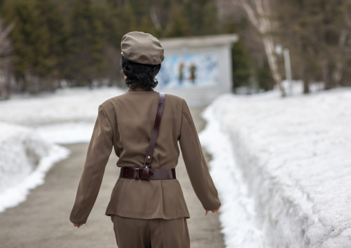 North Korean guide in military uniform in mount Paektu, Ryanggang, Samjiyon, North Korea