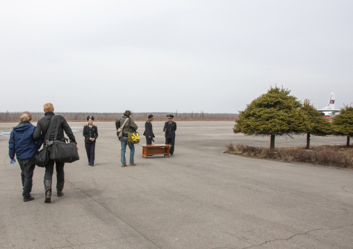 Security control for tourists for a domestic flight, Ryanggang, Samjiyon, North Korea