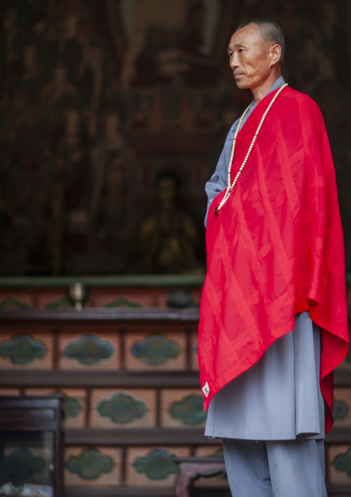 North Korean buddhist monk in kaesin sa temple on mount Chilbo, North Hamgyong, Chilbosan, North Korea