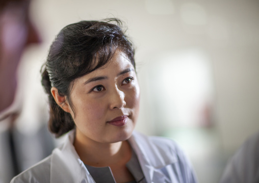 North Korean female director of the kangso yaksu mineral water factory, South Pyongan, Nampo, North Korea