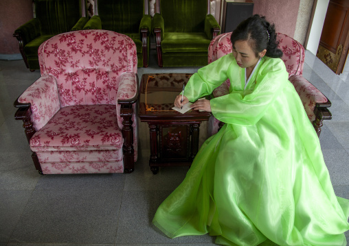 North Korean guide in the international friendship exhibition, North Pyongan, Myohyang-san, North Korea