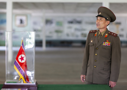 North Korean officer in the peace museum of the DMZ, North Hwanghae, Panmunjom, North Korea