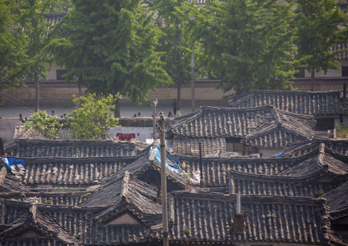 High angle view of the Korean houses in the old town, North Hwanghae, Kaesong, North Korea