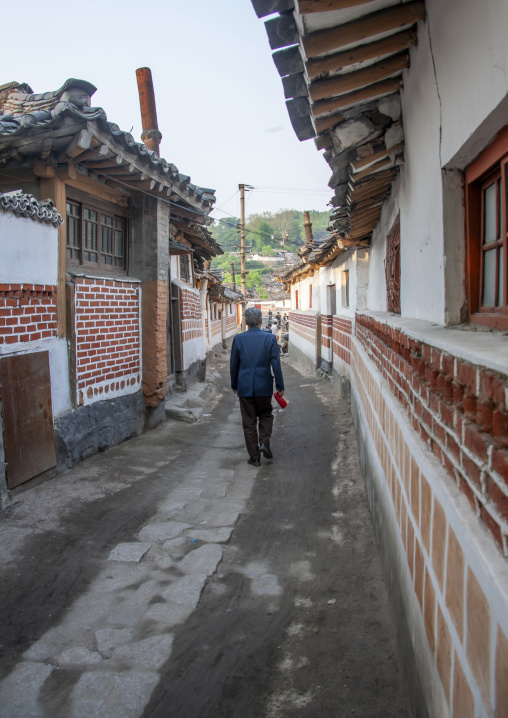 North Korean people in a street of the old quarter, North Hwanghae, Kaesong, North Korea