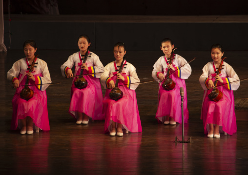 North Korean girls playing music in the Mangyongdae children's palace, DGC, Pyongyang, North Korea