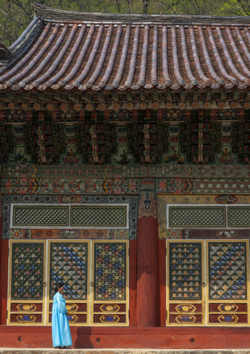 Woman in choson-ot in Pohyon-sa Korean temple, Hyangsan county, Mount Myohyang, North Korea