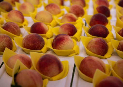 Peaches in farmers maket in Taipei Hope Square, Zhongzheng District, Taipei, Taiwan