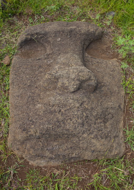 Moai head on the ground in vinapu site, Easter Island, Hanga Roa, Chile