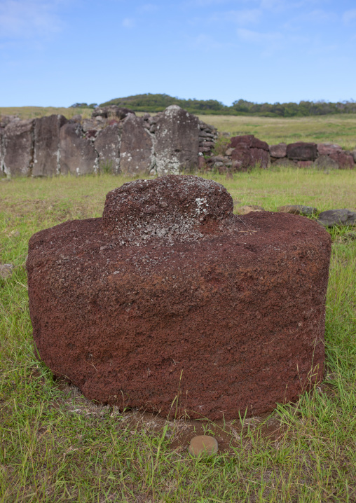 Pukao at vinapu site, Easter Island, Hanga Roa, Chile
