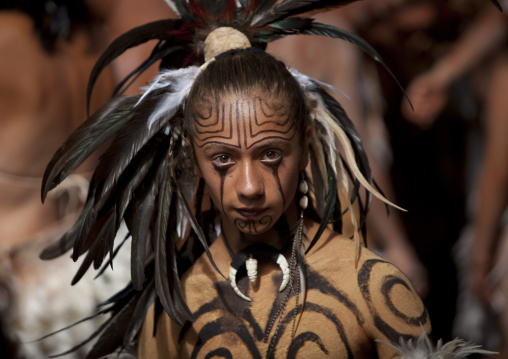 Tribal dances during carnival during Tapati festival, Easter Island, Hanga Roa, Chile
