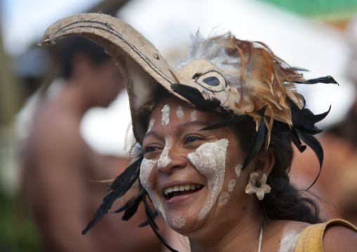 Carnival parade during  in tapati festival, Easter Island, Hanga Roa, Chile