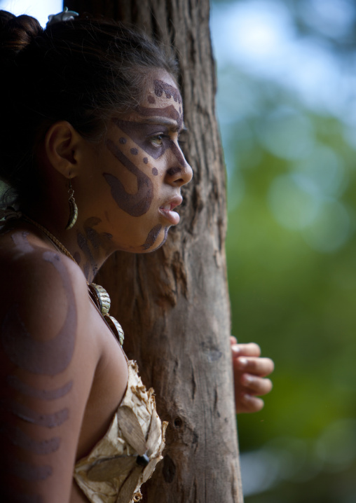 Beautiful woman during carnival parade during Tapati festival, Easter Island, Hanga Roa, Chile