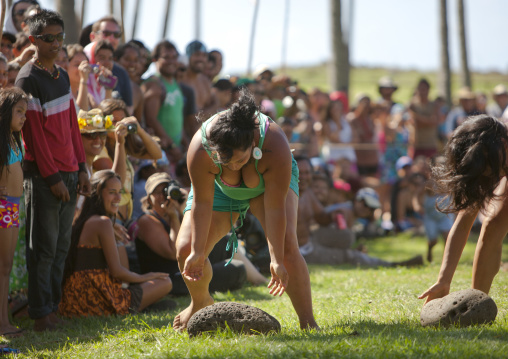 Stone competition at anakena beach during tapati festival, Easter Island, Hanga Roa, Chile
