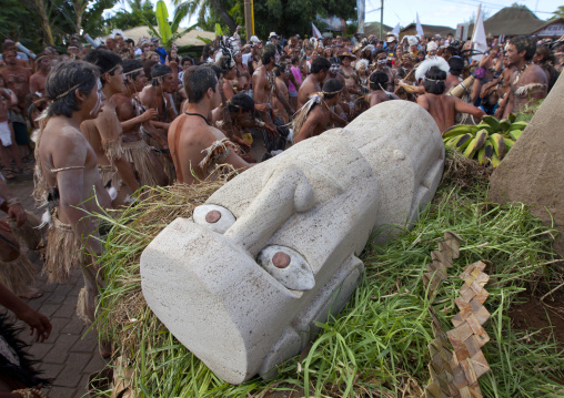 Float carnival parade during tapati festival, Easter Island, Hanga Roa, Chile