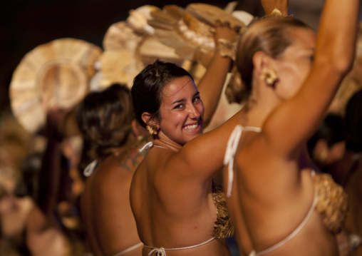 Traditional dances during tapati festival, Easter Island, Hanga Roa, Chile