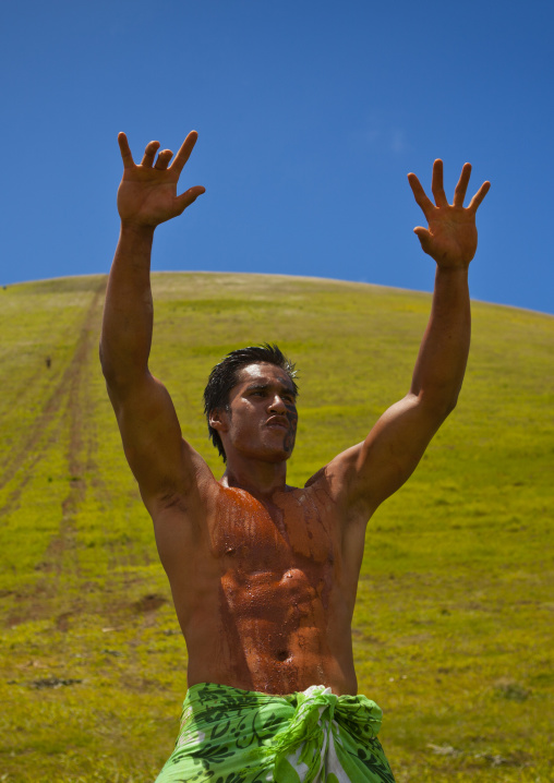Winner of tau' a rapa nui race competition during tapati festival, Easter Island, Hanga Roa, Chile