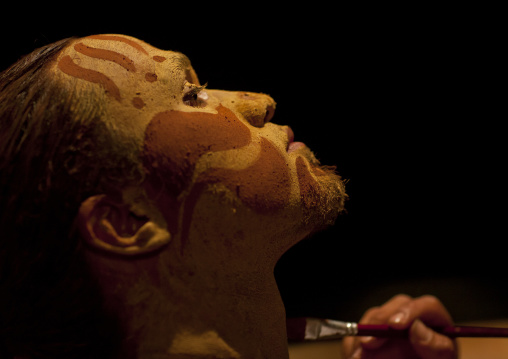 Takona body painting competition during tapati festival, Easter Island, Hanga Roa, Chile