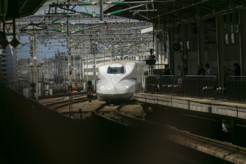 Shinkansen train in a station
