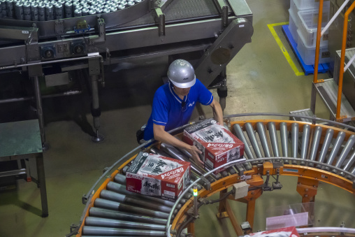 Production of Asahi beer inside Asahi breweries, Kyushu region, Fukukoa, Japan