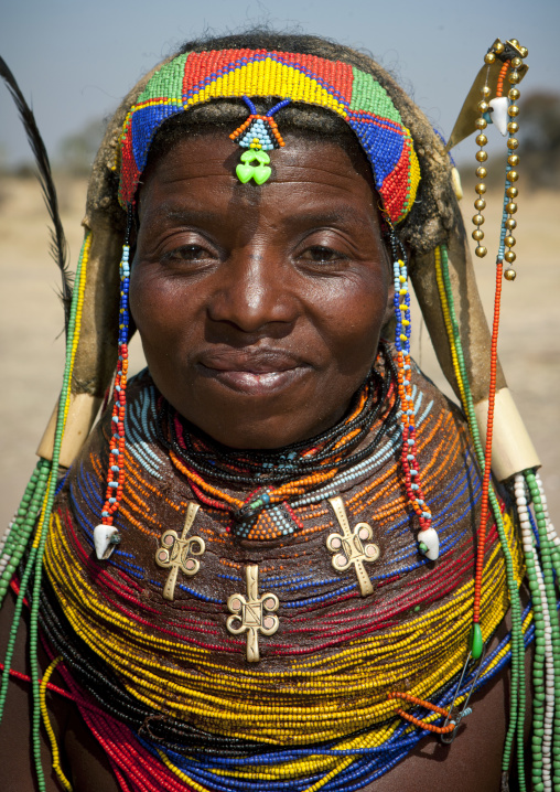 Mumuhuila Woman Wearing The Traditional Giant Necklace, Hale Village, Angola