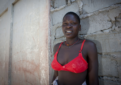 Woman In Red Bra, Village Of Iona, Angola Stock Photo - Alamy