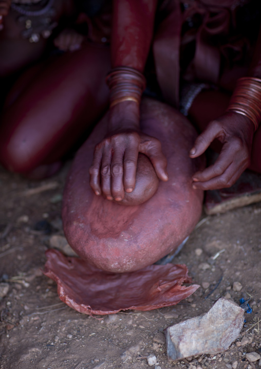 Muhimba Woman Making Otjize, Village Of Elola, Angola
