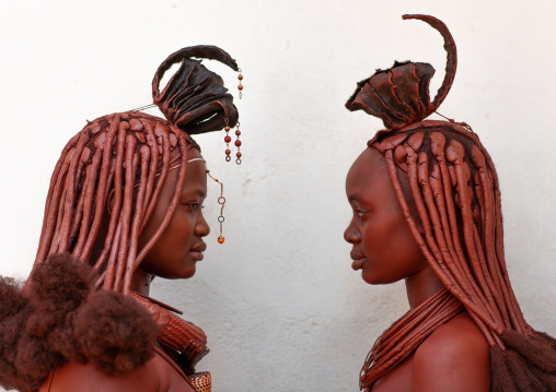 Himba tribe women face to face, Cunene Province, Oncocua, Angola