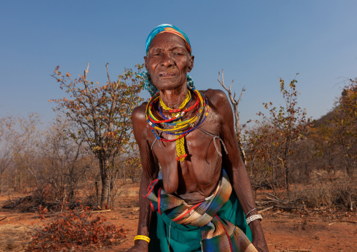 Portrait of a senior Mudimba tribe woman, Cunene Province, Cahama, Angola