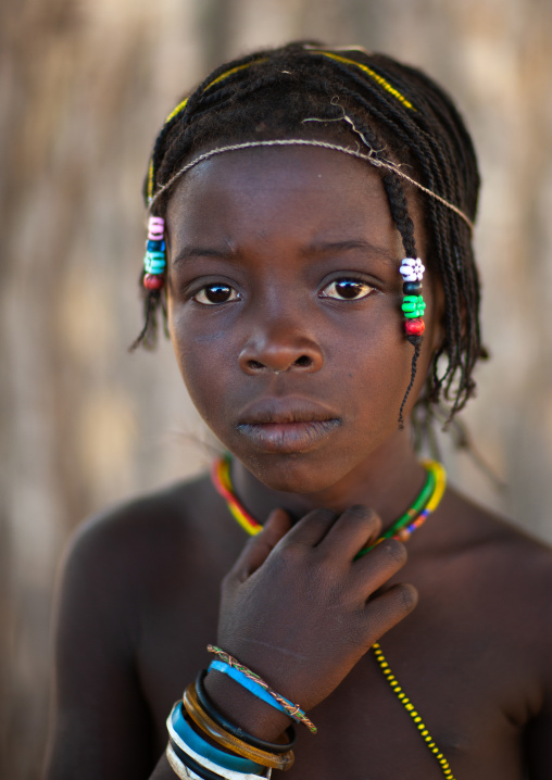 Portrait of a Muhacaona tribe girl, Cunene Province, Oncocua, Angola