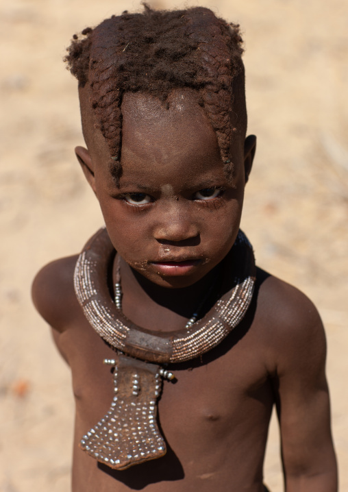 Himba tribe girl with the traditional necklace, Cunene Province, Oncocua, Angola