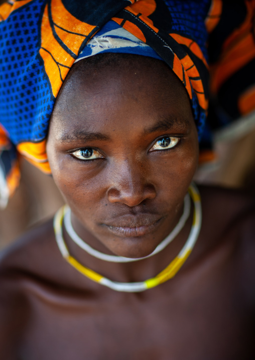 Portrait of a Mucubal tribe women wearing colorful headwears, Namibe Province, Virei, Angola
