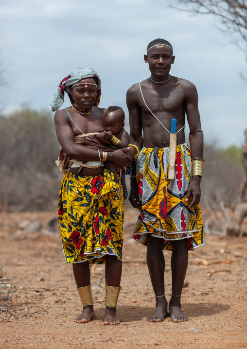 Portrait of a Mucubal  tribe family, Namibe Province, Virei, Angola