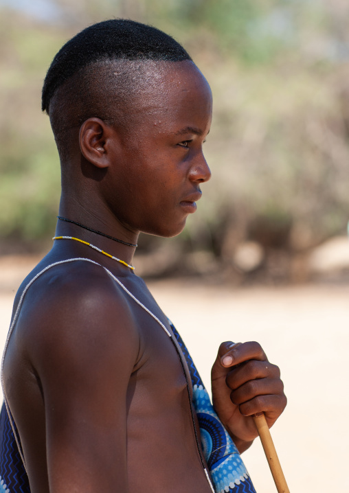 Portrait of a Mucubal tribe young man, Namibe Province, Virei, Angola