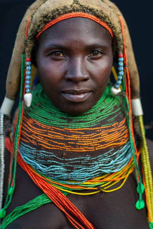 Portrait of a Mumuhuila tribe woman, Huila Province, Chibia, Angola