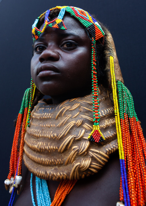Portrait of a Mumuhuila teenage girl, Huila Province, Chibia, Angola