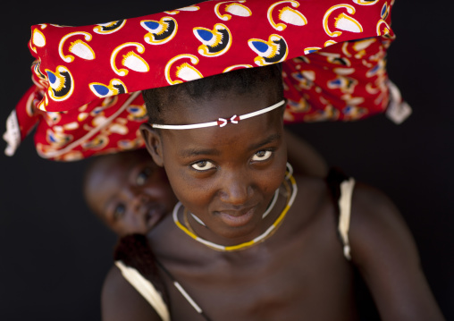 Mucubal Woman With Ompota Carrying Her Baby On Her Back, Virie Area, Angola