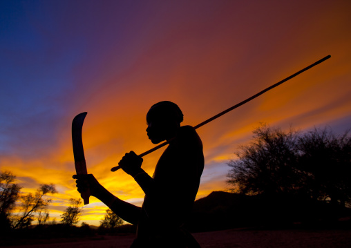 Mucubal Boy With Omotungo Knife At Sunset, Virie Area, Angola