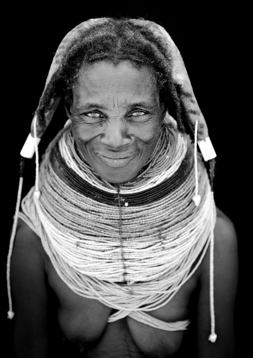 Old Mwila Woman With The Giant Vilanda Necklaces,  Chibia Area, Angola